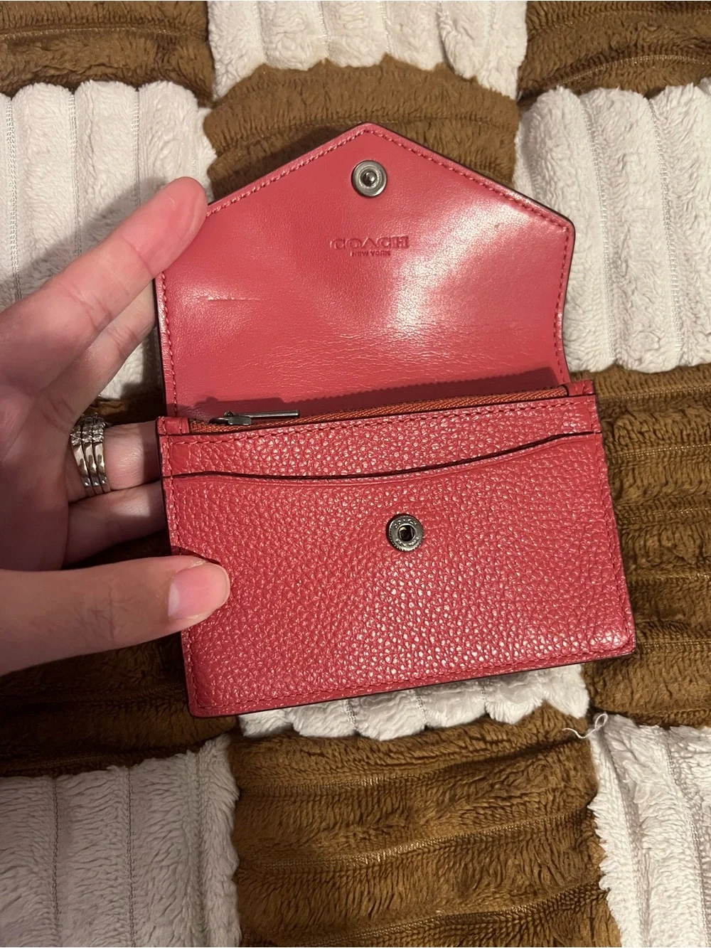 Coach Pebbled Leather Card Case in Washed Red NWTS!